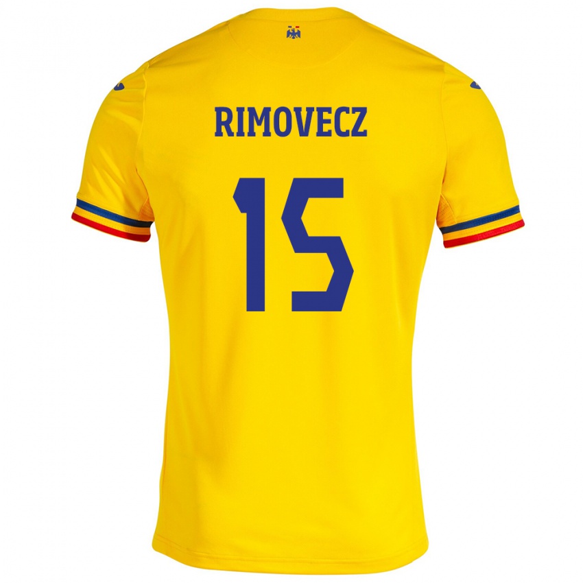 Gyermek Románia Sergiu Rimovecz #15 Sárga Hazai Jersey 24-26 Mez Póló Ing