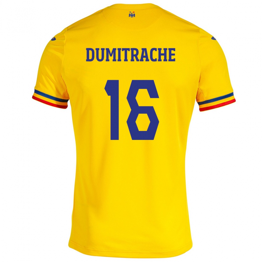 Gyermek Románia Valentin Dumitrache #16 Sárga Hazai Jersey 24-26 Mez Póló Ing