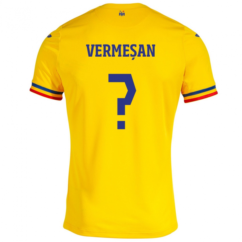 Gyermek Románia Ioan Vermeșan #0 Sárga Hazai Jersey 24-26 Mez Póló Ing