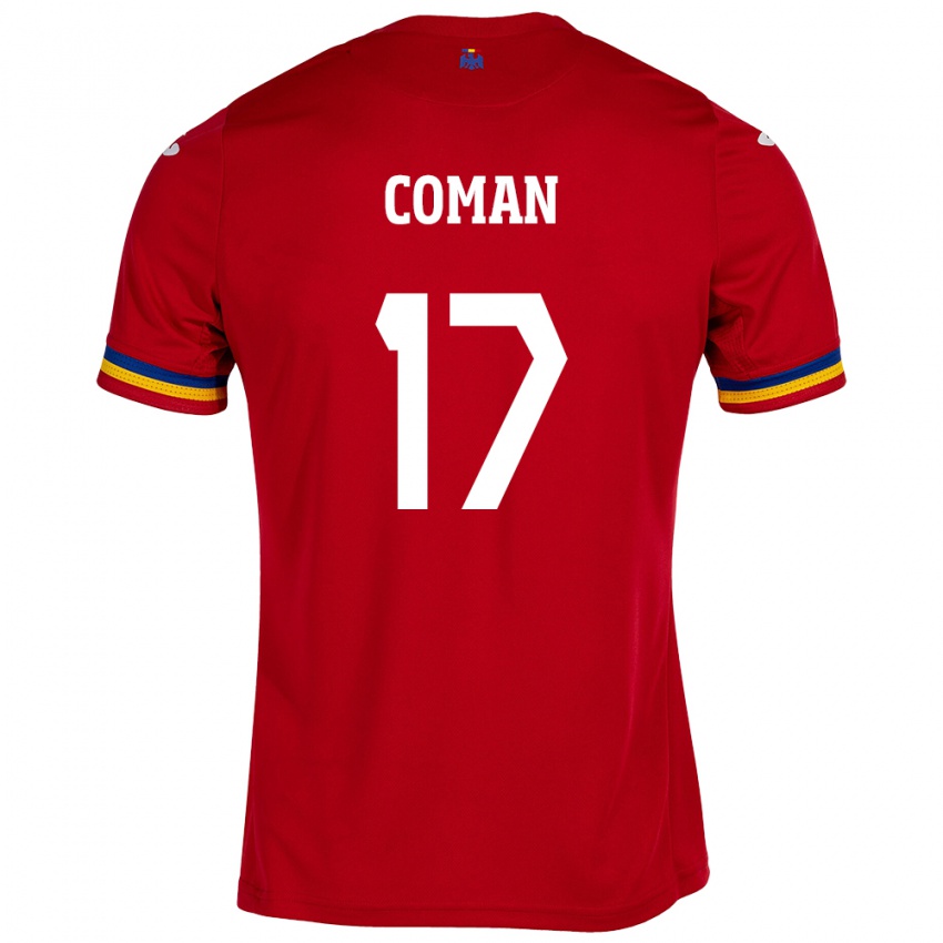 Gyermek Románia Florinel Coman #17 Piros Idegenbeli Jersey 24-26 Mez Póló Ing