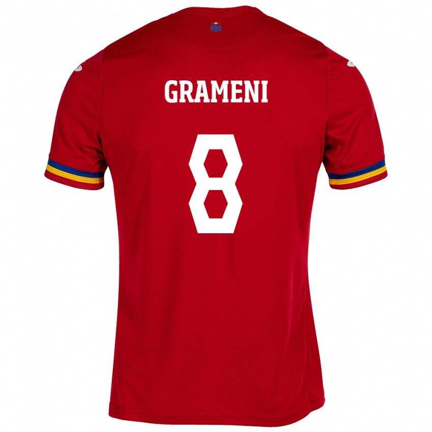 Gyermek Románia Constantin Grameni #8 Piros Idegenbeli Jersey 24-26 Mez Póló Ing