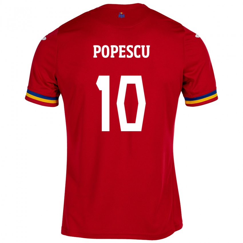 Gyermek Románia Octavian Popescu #10 Piros Idegenbeli Jersey 24-26 Mez Póló Ing