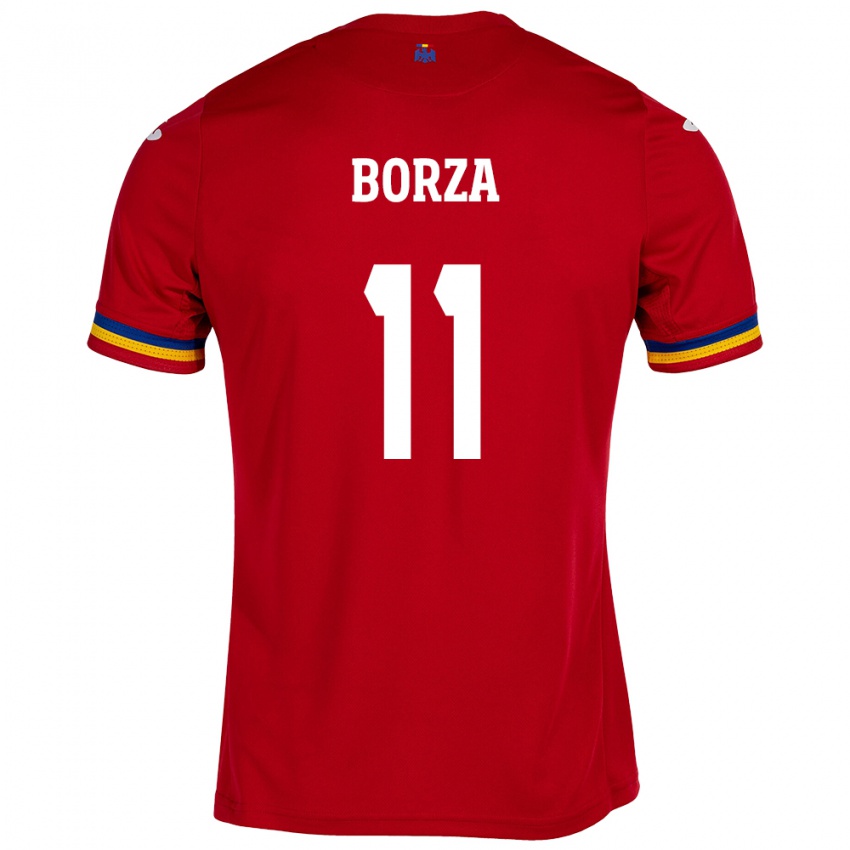 Gyermek Románia Andrei Borza #11 Piros Idegenbeli Jersey 24-26 Mez Póló Ing