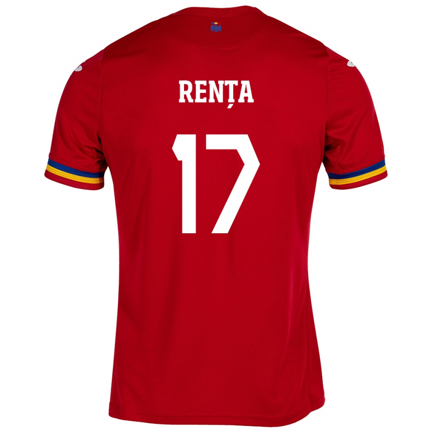 Gyermek Románia Denis Rența #17 Piros Idegenbeli Jersey 24-26 Mez Póló Ing