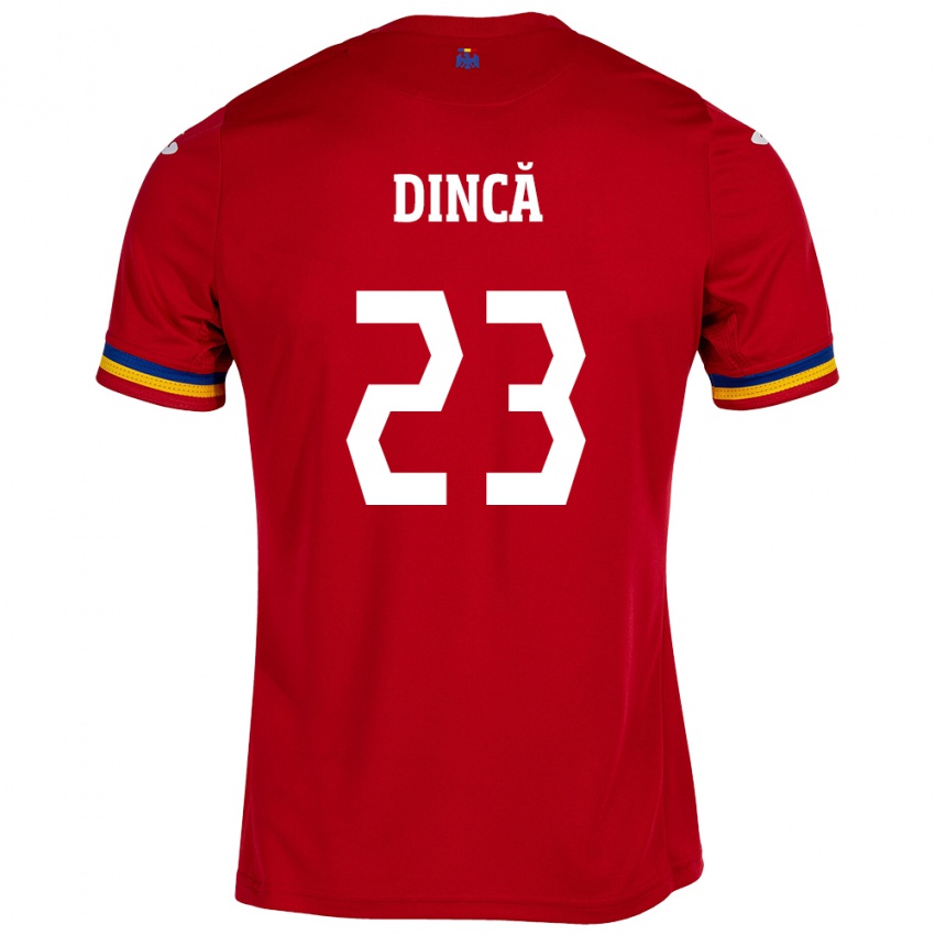 Gyermek Románia David Dincă #23 Piros Idegenbeli Jersey 24-26 Mez Póló Ing