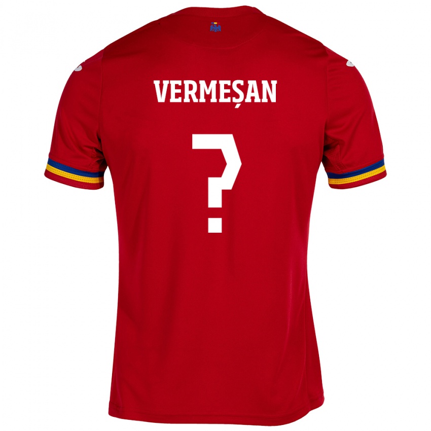 Gyermek Románia Ioan Vermeșan #0 Piros Idegenbeli Jersey 24-26 Mez Póló Ing