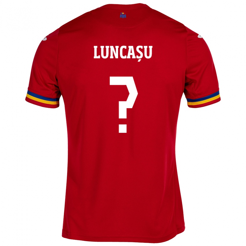 Gyermek Románia Daniele Luncașu #0 Piros Idegenbeli Jersey 24-26 Mez Póló Ing