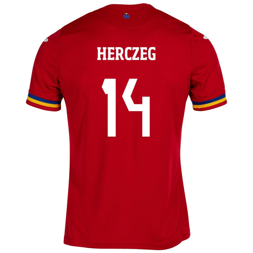 Gyermek Románia Andrea Herczeg #14 Piros Idegenbeli Jersey 24-26 Mez Póló Ing