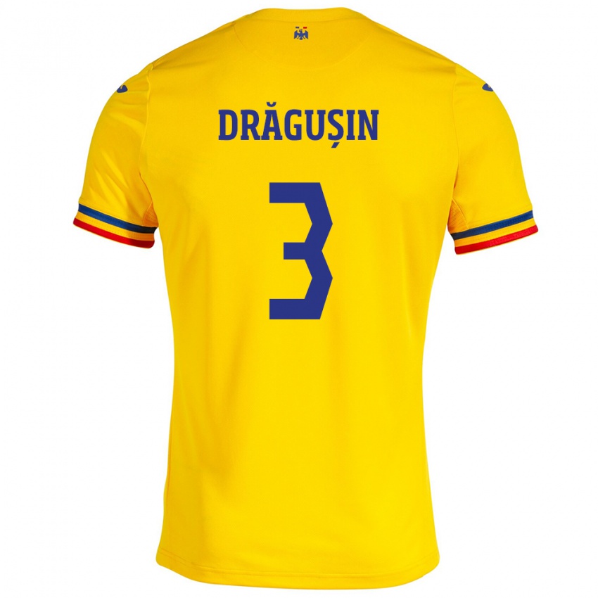 Férfi Románia Radu Drăgușin #3 Sárga Hazai Jersey 24-26 Mez Póló Ing