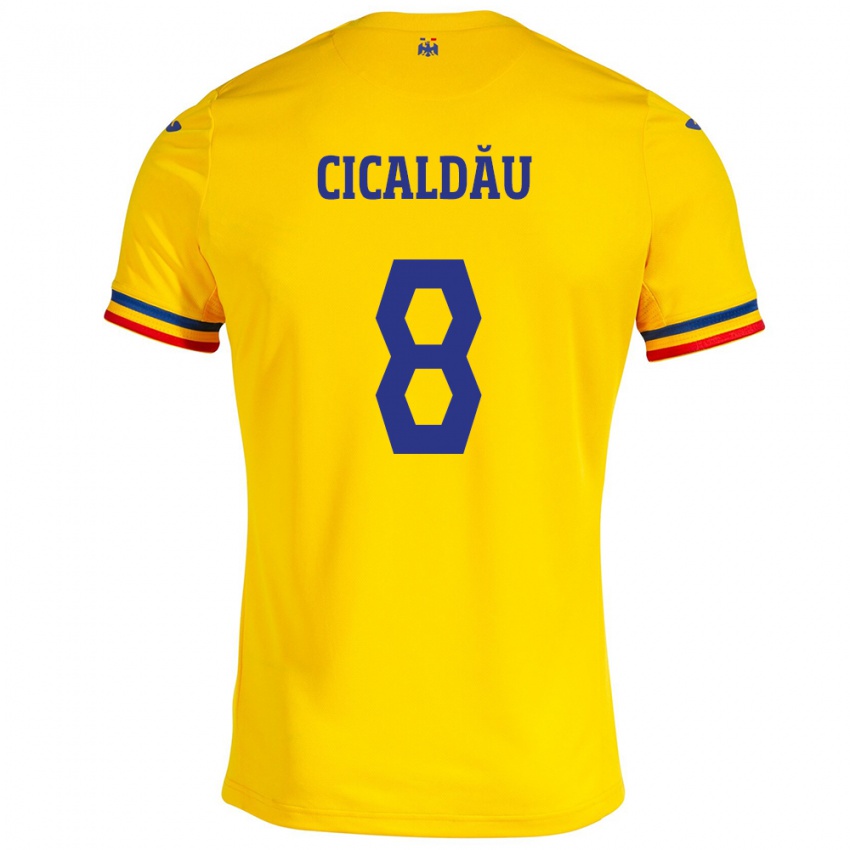 Férfi Románia Alexandru Cicâldău #8 Sárga Hazai Jersey 24-26 Mez Póló Ing