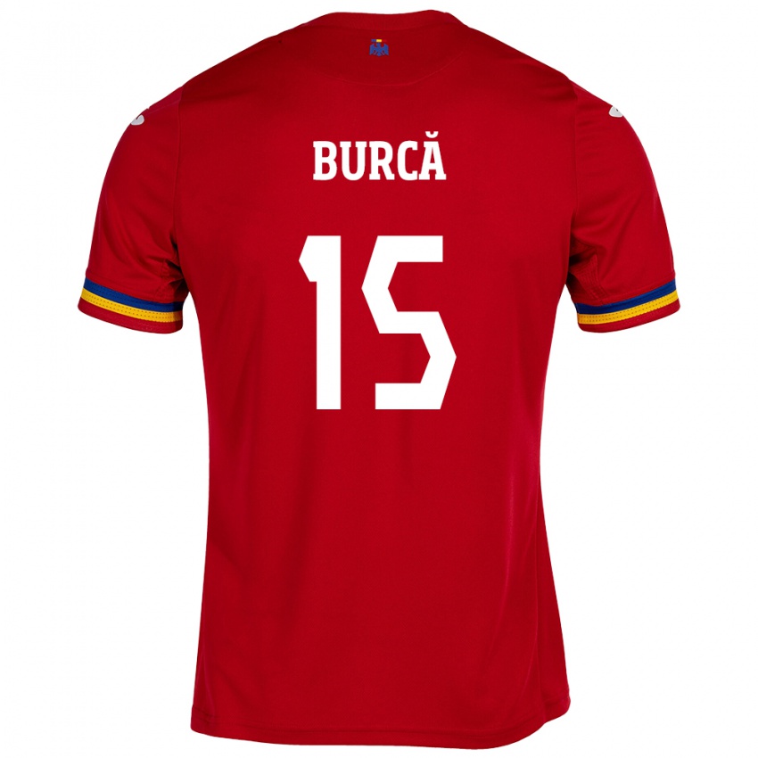 Férfi Románia Andrei Burcă #15 Piros Idegenbeli Jersey 24-26 Mez Póló Ing