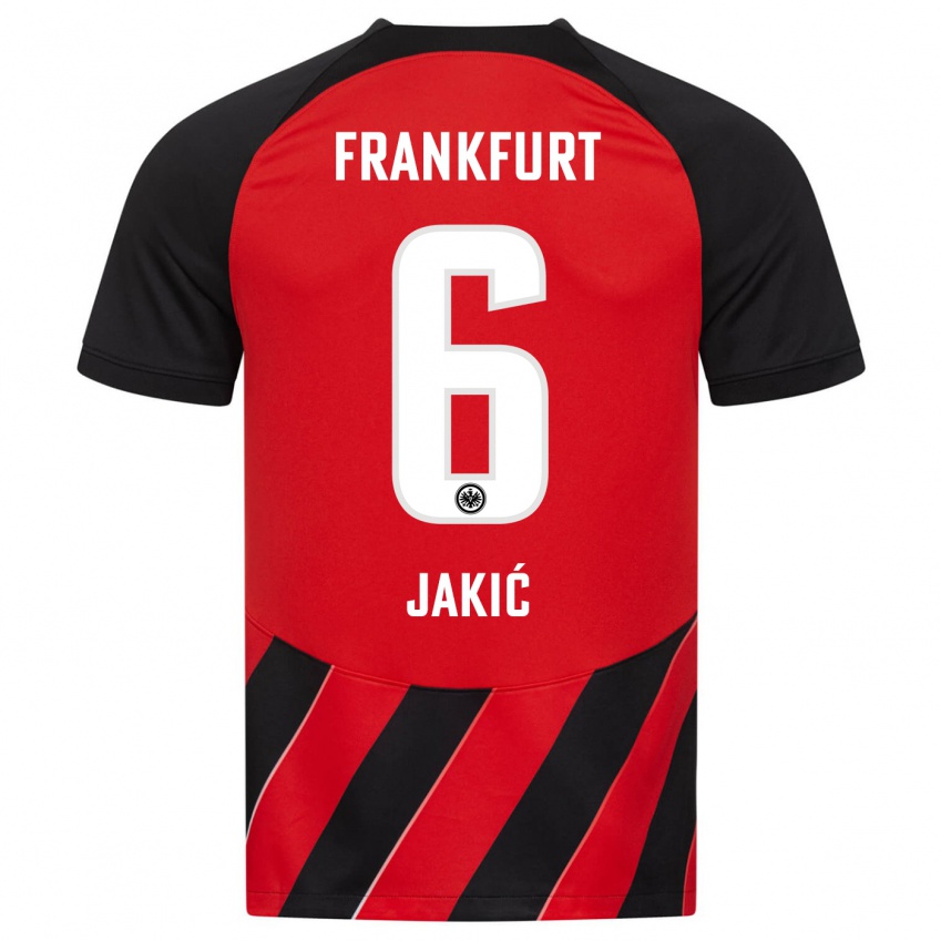 Gyermek Kristijan Jakic #6 Piros Fekete Hazai Jersey 2023/24 Mez Póló Ing