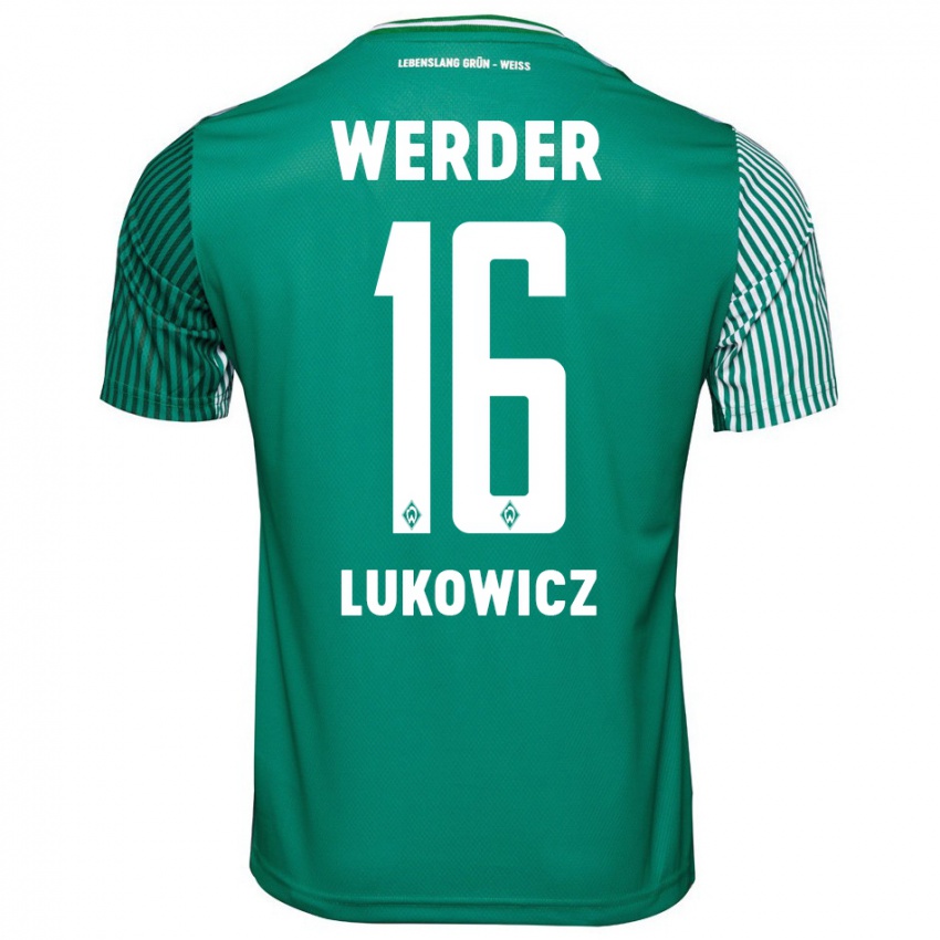 Gyermek Maik Lukowicz #16 Zöld Hazai Jersey 2023/24 Mez Póló Ing