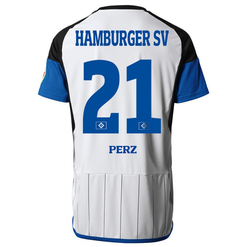 Gyermek Marcel Perz #21 Fehér Hazai Jersey 2023/24 Mez Póló Ing