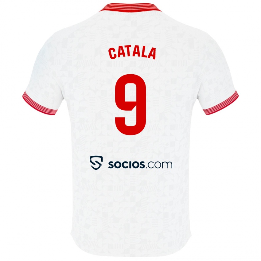 Gyermek Rubén Catalá #9 Fehér Hazai Jersey 2023/24 Mez Póló Ing