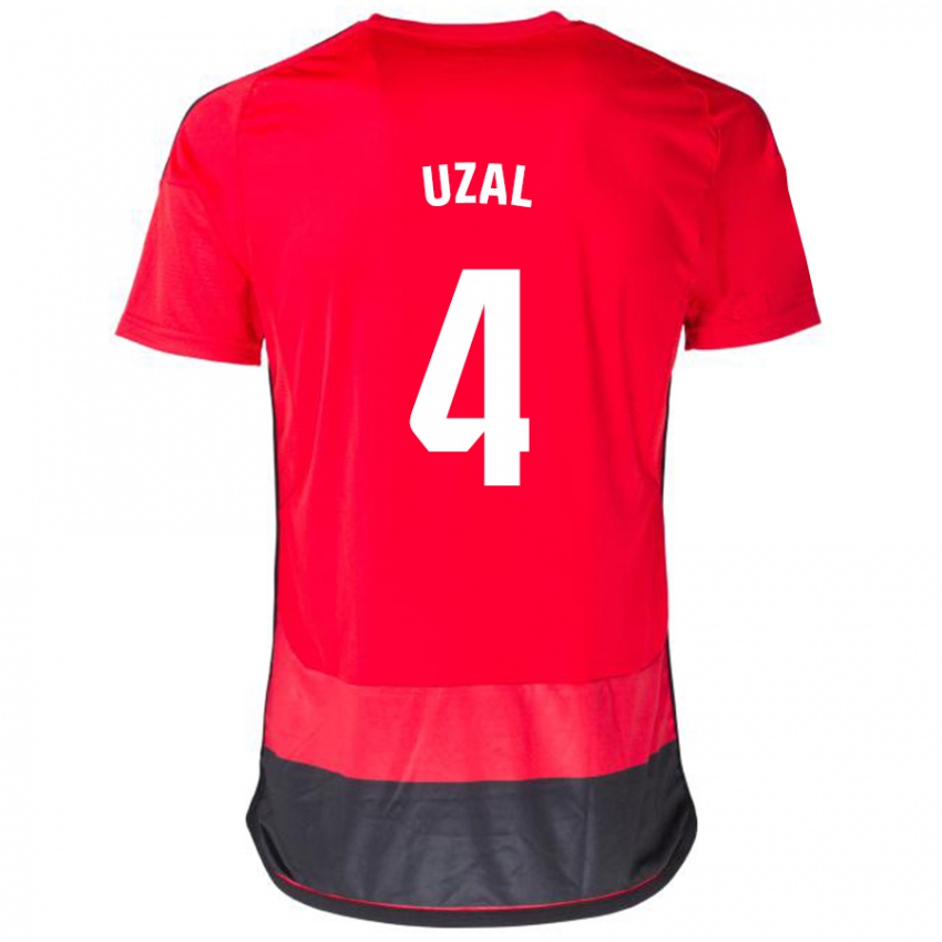 Gyermek Yeray Uzal #4 Piros Fekete Hazai Jersey 2023/24 Mez Póló Ing