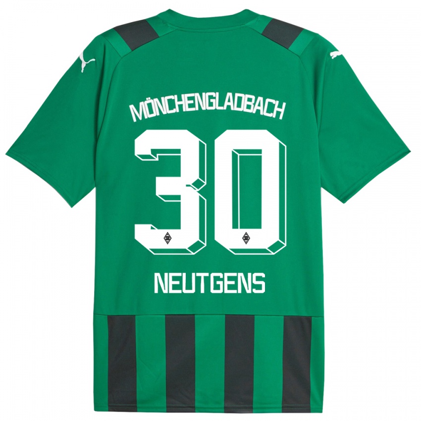 Gyermek Maximilian Neutgens #30 Fekete Zöld Idegenbeli Jersey 2023/24 Mez Póló Ing