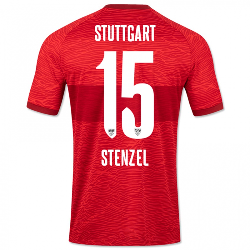 Gyermek Pascal Stenzel #15 Piros Idegenbeli Jersey 2023/24 Mez Póló Ing