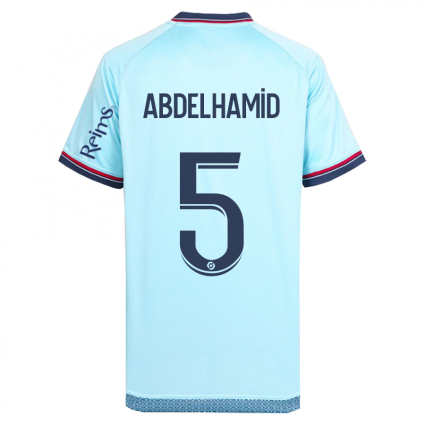 Gyermek Yunis Abdelhamid #5 Égszínkék Idegenbeli Jersey 2023/24 Mez Póló Ing