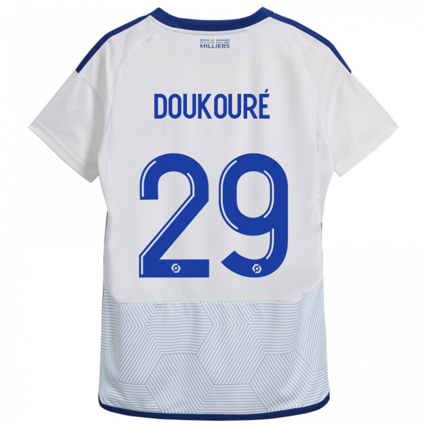 Gyermek Ismaël Doukouré #29 Fehér Idegenbeli Jersey 2023/24 Mez Póló Ing