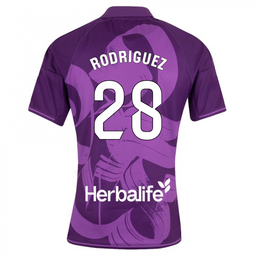 Gyermek Yago Rodríguez #28 Ibolya Idegenbeli Jersey 2023/24 Mez Póló Ing