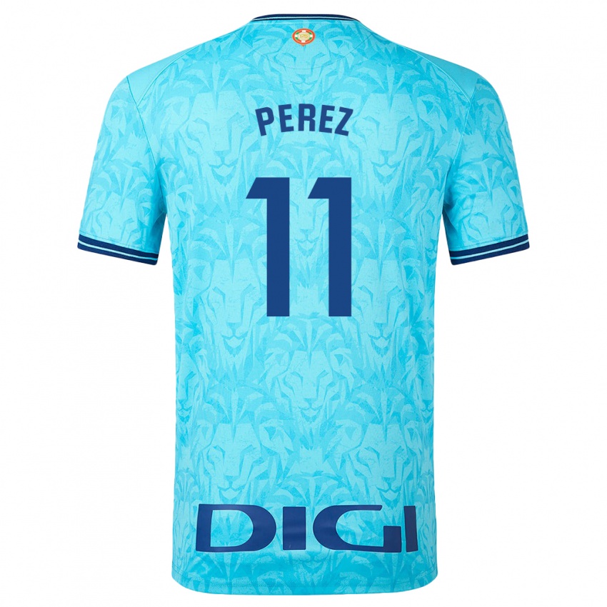 Gyermek Adrián Pérez #11 Égszínkék Idegenbeli Jersey 2023/24 Mez Póló Ing