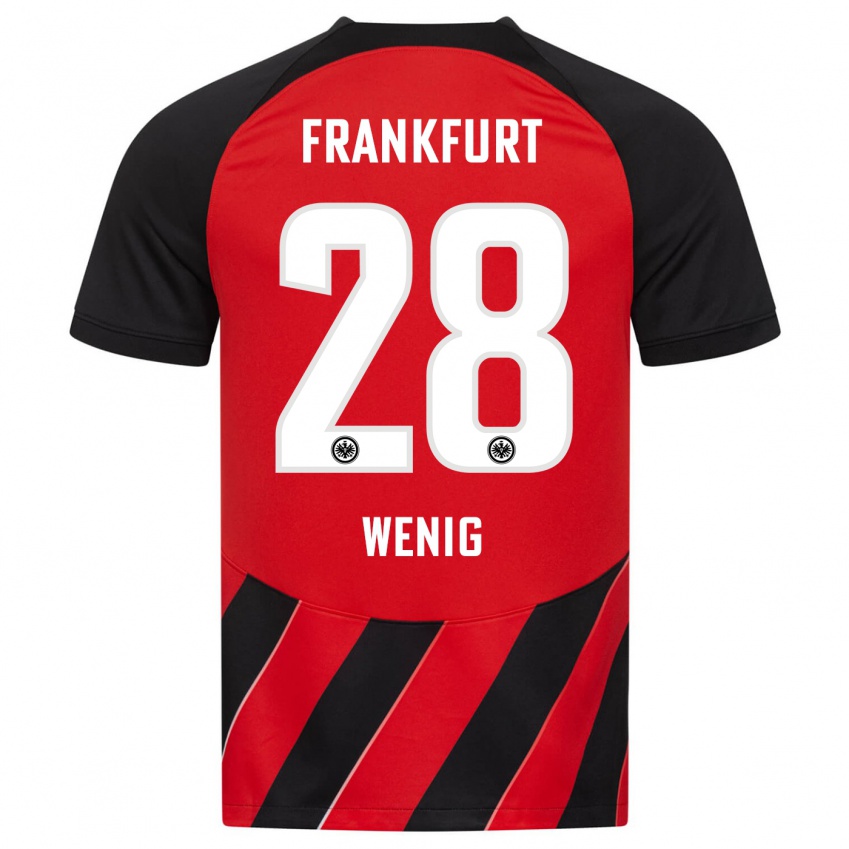 Férfi Marcel Wenig #28 Piros Fekete Hazai Jersey 2023/24 Mez Póló Ing