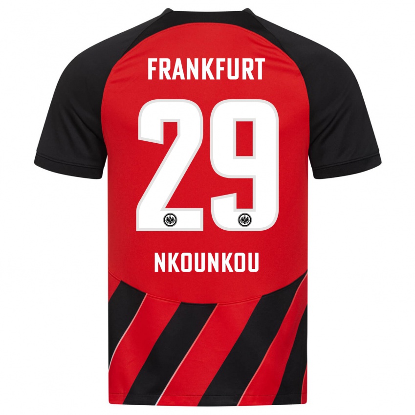 Férfi Niels Nkounkou #29 Piros Fekete Hazai Jersey 2023/24 Mez Póló Ing