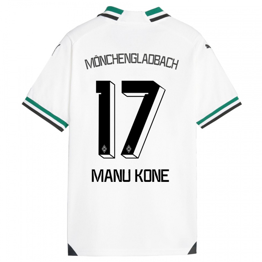 Férfi Manu Kone #17 Fehér Zöld Hazai Jersey 2023/24 Mez Póló Ing
