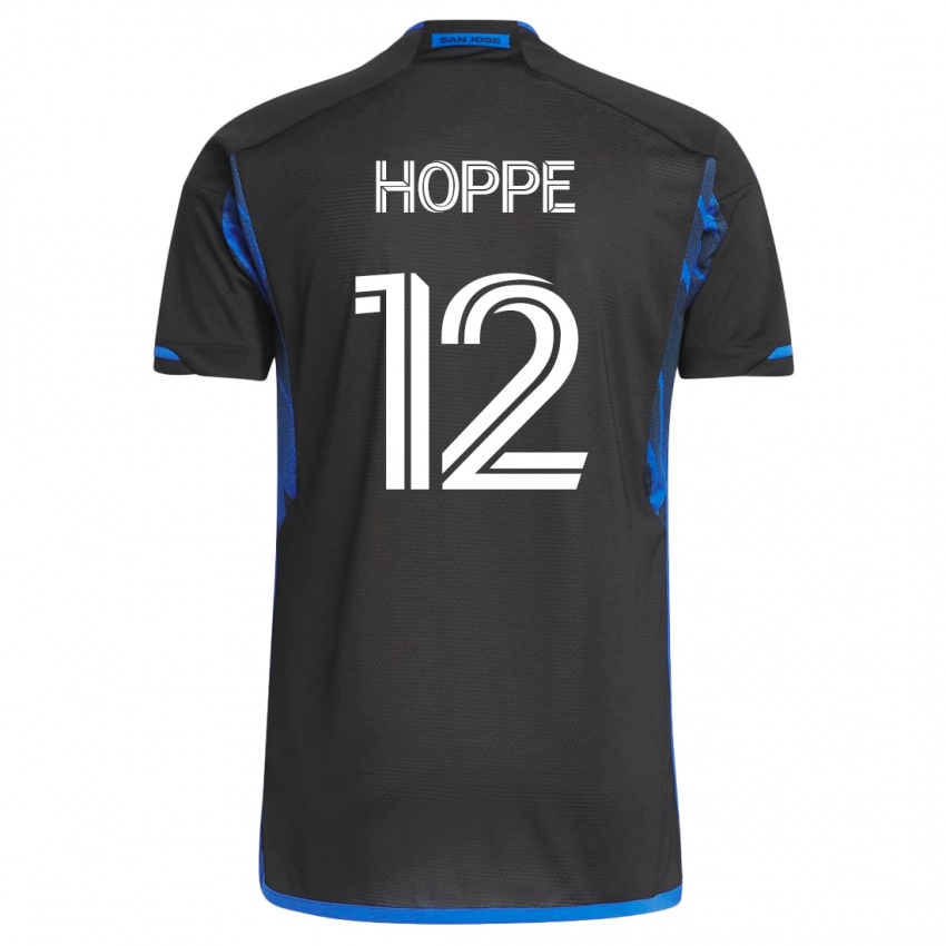 Férfi Matthew Hoppe #12 Kék Fekete Hazai Jersey 2023/24 Mez Póló Ing