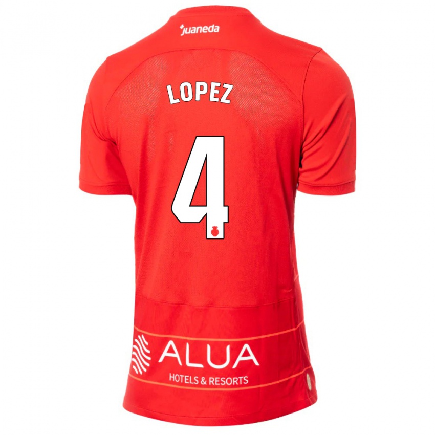 Férfi David López #4 Piros Hazai Jersey 2023/24 Mez Póló Ing