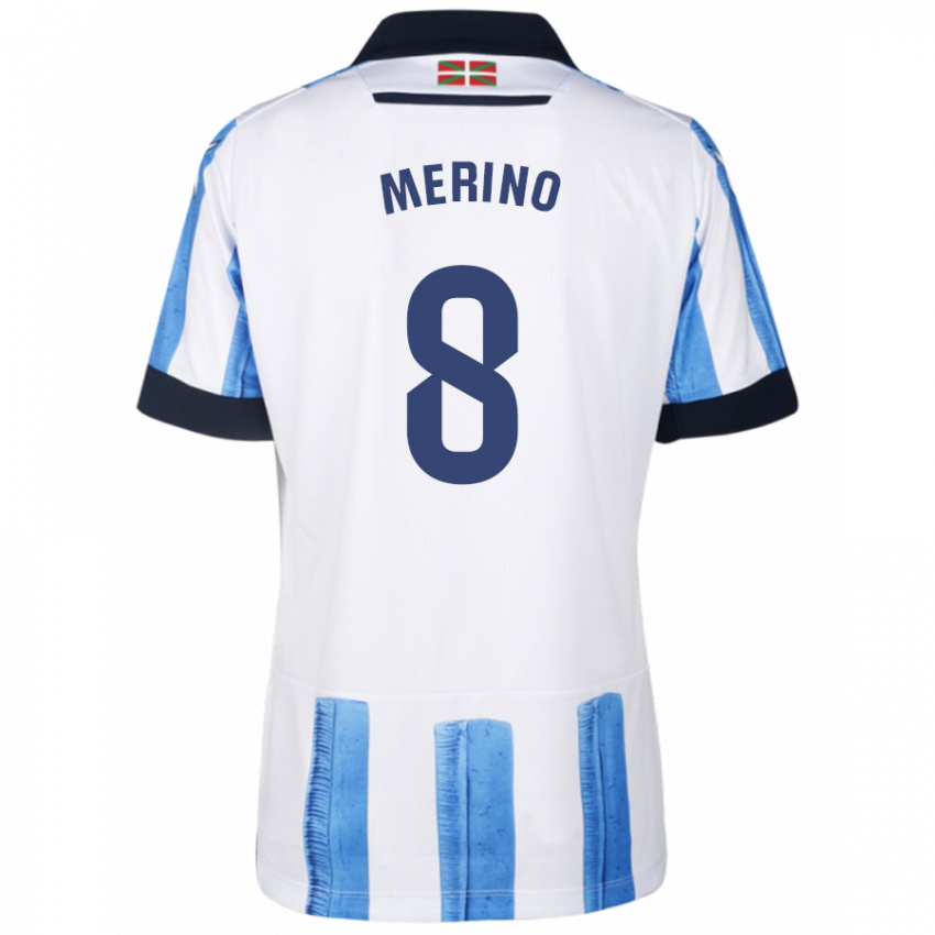 Férfi Mikel Merino #8 Kék Fehér Hazai Jersey 2023/24 Mez Póló Ing