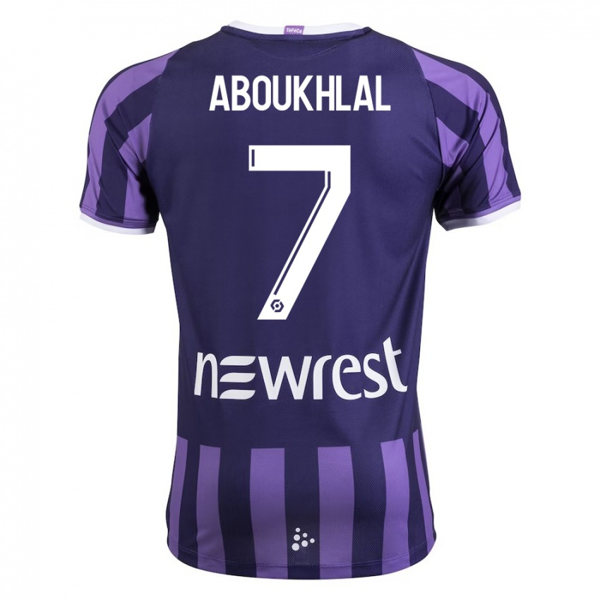 Férfi Zakaria Aboukhlal #7 Lila Idegenbeli Jersey 2023/24 Mez Póló Ing