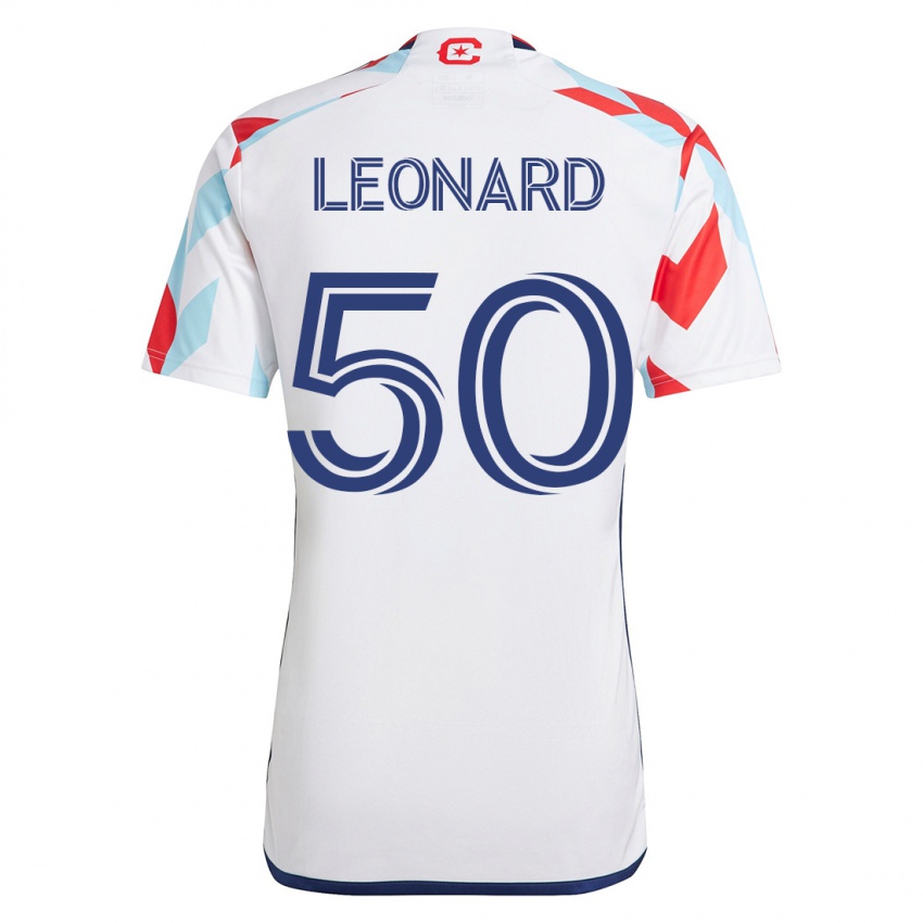 Férfi Eric Leonard #50 Fehér Kék Idegenbeli Jersey 2023/24 Mez Póló Ing