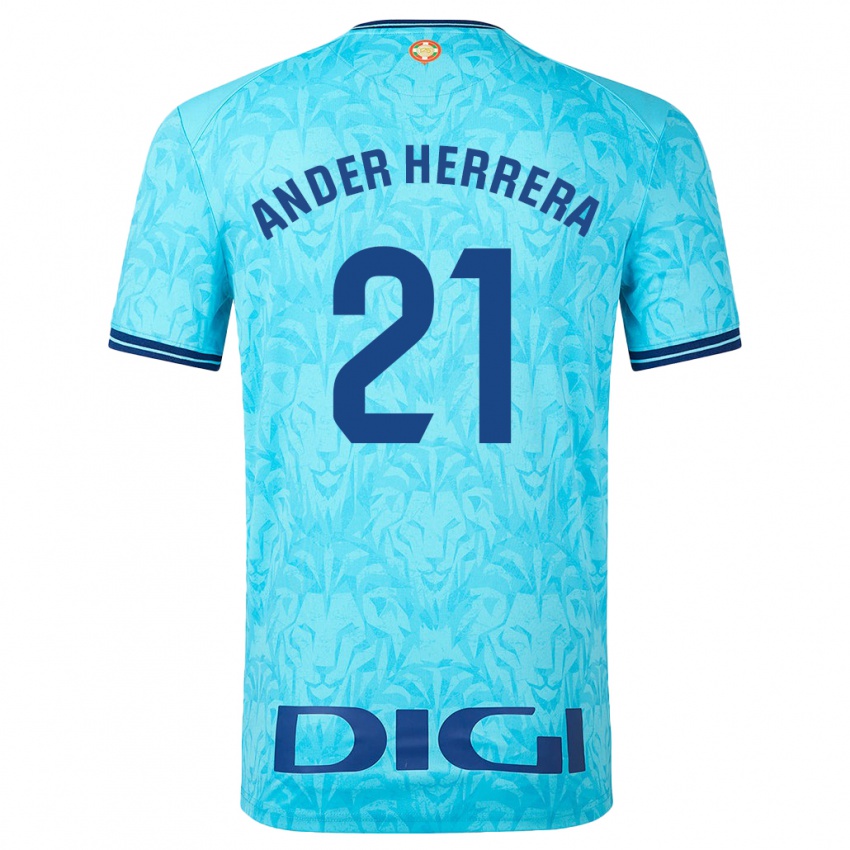 Férfi Ander Herrera #21 Égszínkék Idegenbeli Jersey 2023/24 Mez Póló Ing