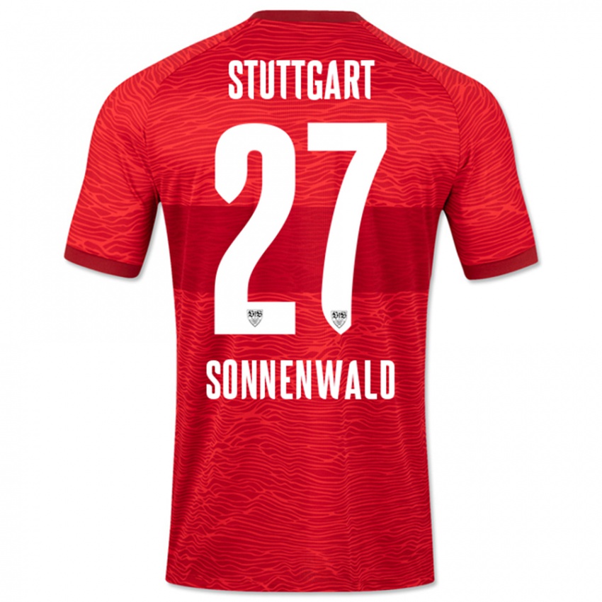 Női Lukas Sonnenwald #27 Piros Idegenbeli Jersey 2023/24 Mez Póló Ing