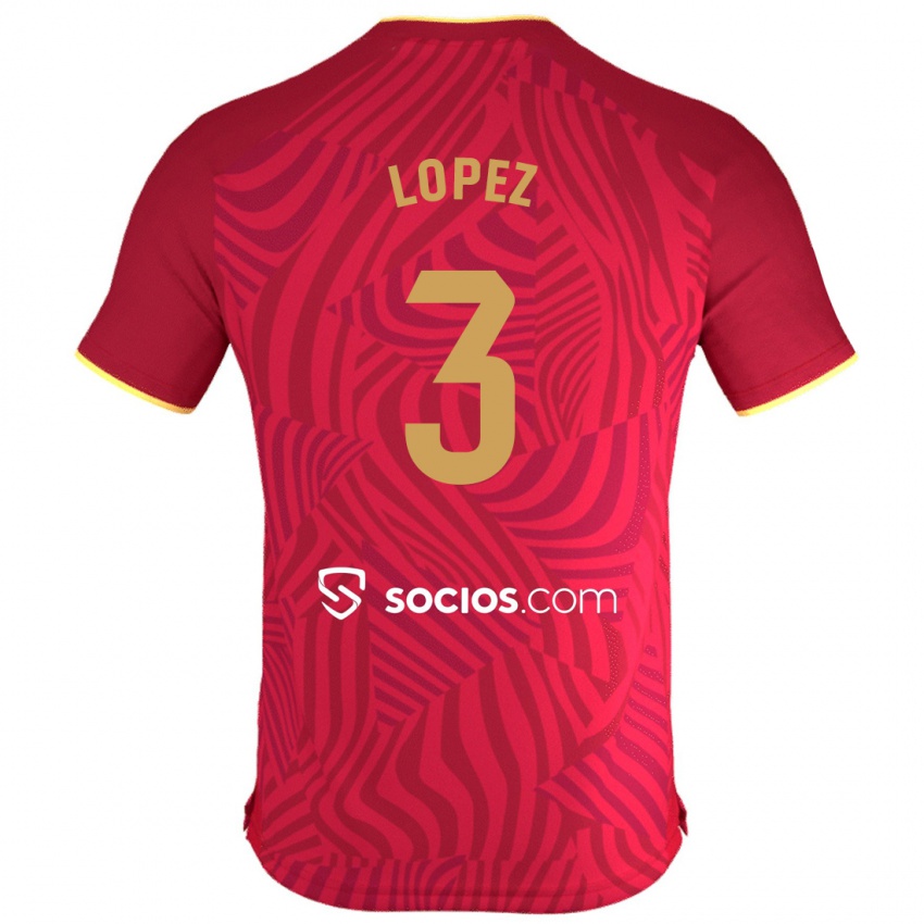 Női David López #3 Piros Idegenbeli Jersey 2023/24 Mez Póló Ing