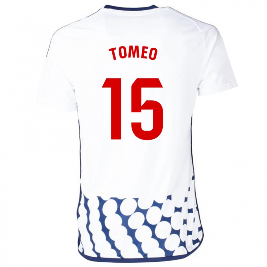 Női Pablo Tomeo #15 Fehér Idegenbeli Jersey 2023/24 Mez Póló Ing