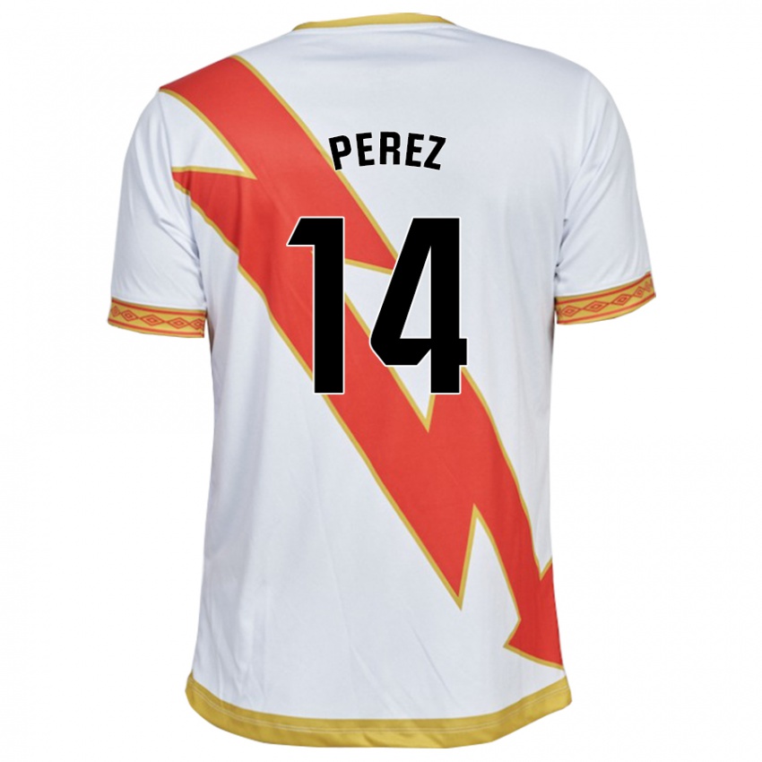 Gyermek Kike Pérez #14 Fehér Hazai Jersey 2023/24 Mez Póló Ing