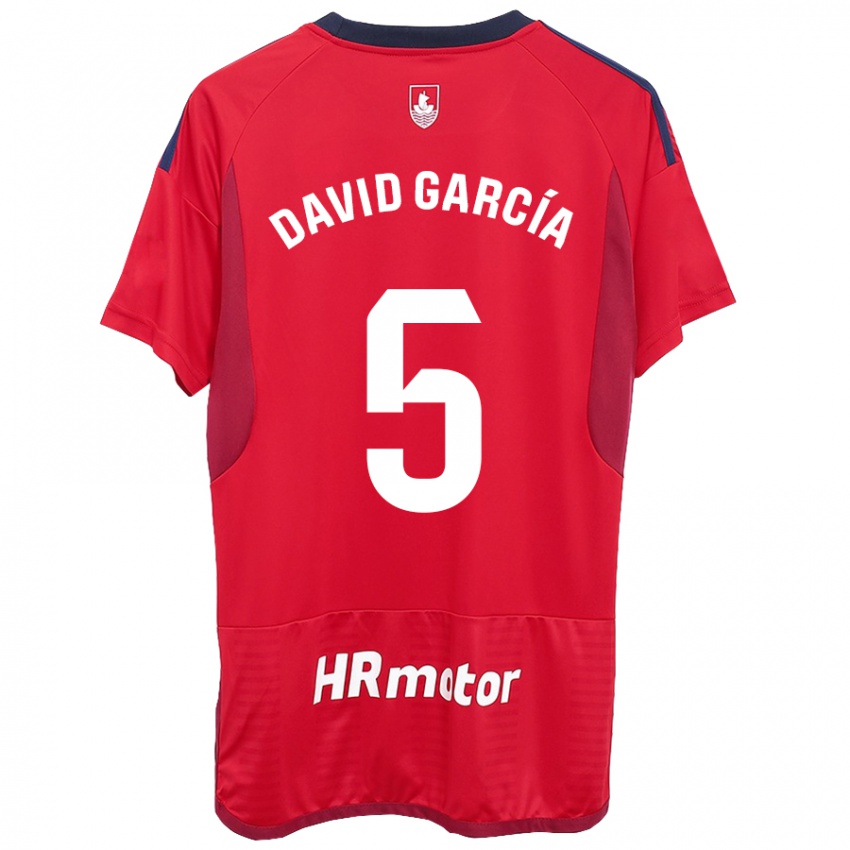 Gyermek David García #5 Piros Hazai Jersey 2023/24 Mez Póló Ing