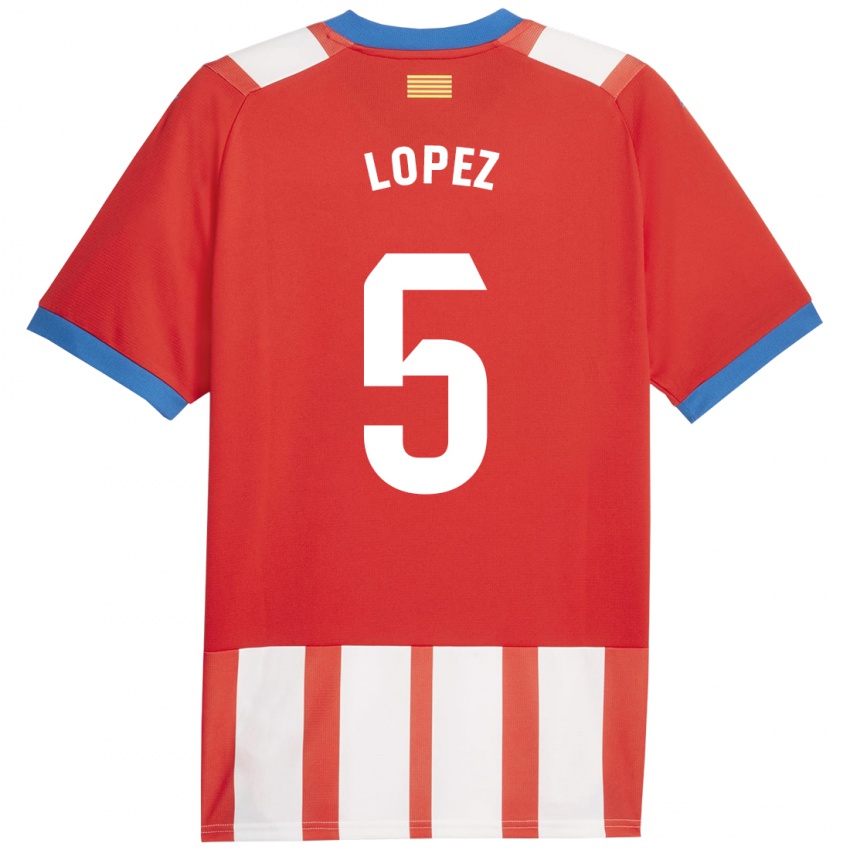 Gyermek David López #5 Piros Fehér Hazai Jersey 2023/24 Mez Póló Ing