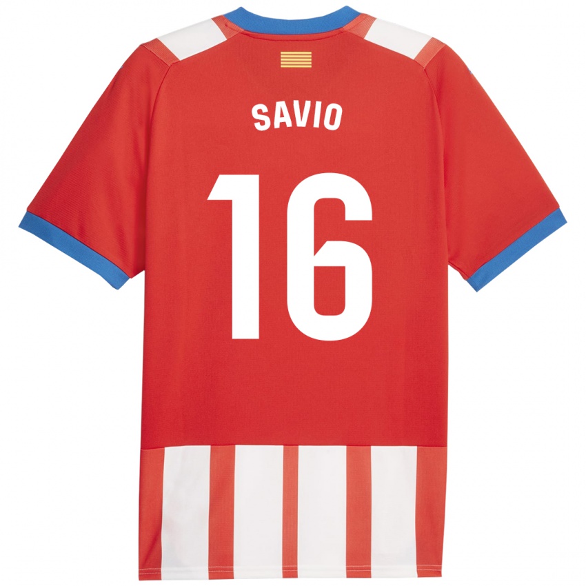 Gyermek Sávio #16 Piros Fehér Hazai Jersey 2023/24 Mez Póló Ing