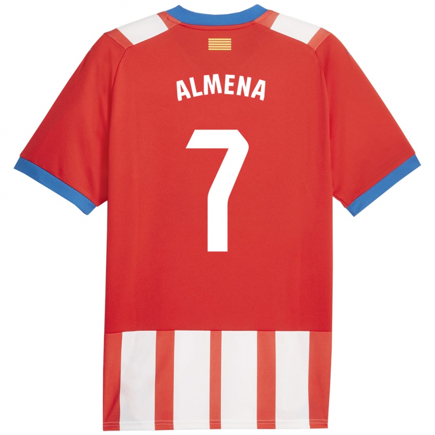 Gyermek Iker Almena #7 Piros Fehér Hazai Jersey 2023/24 Mez Póló Ing