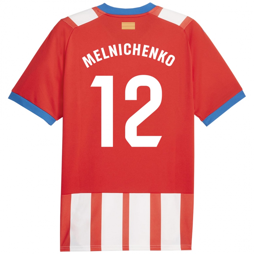 Gyermek Dmytro Melnichenko #12 Piros Fehér Hazai Jersey 2023/24 Mez Póló Ing