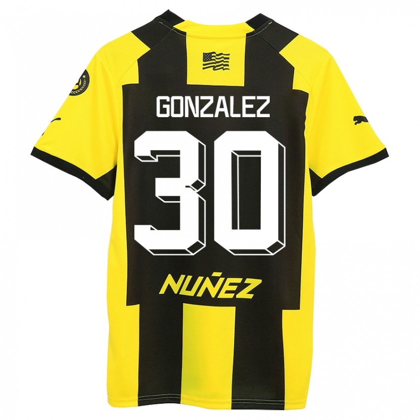 Gyermek Ángel González #30 Sárga Fekete Hazai Jersey 2023/24 Mez Póló Ing