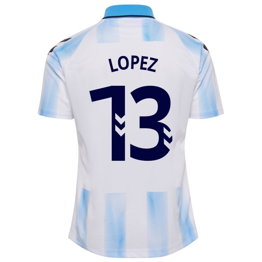 Gyermek Carlos López #13 Fehér Kék Hazai Jersey 2023/24 Mez Póló Ing