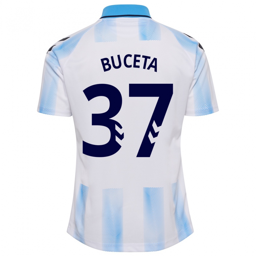 Gyermek Ana Buceta #37 Fehér Kék Hazai Jersey 2023/24 Mez Póló Ing