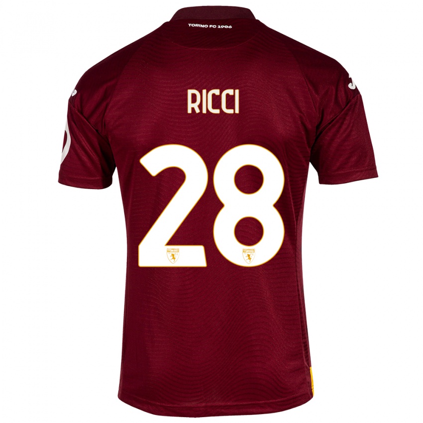 Gyermek Samuele Ricci #28 Sötét Vörös Hazai Jersey 2023/24 Mez Póló Ing