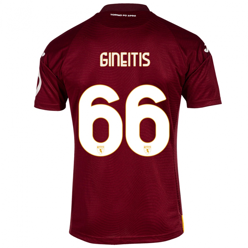 Gyermek Gvidas Gineitis #66 Sötét Vörös Hazai Jersey 2023/24 Mez Póló Ing