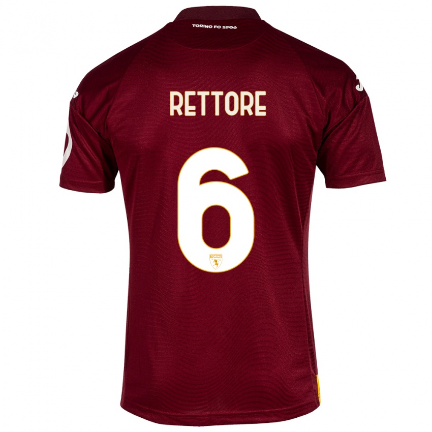 Gyermek Mirko Rettore #6 Sötét Vörös Hazai Jersey 2023/24 Mez Póló Ing